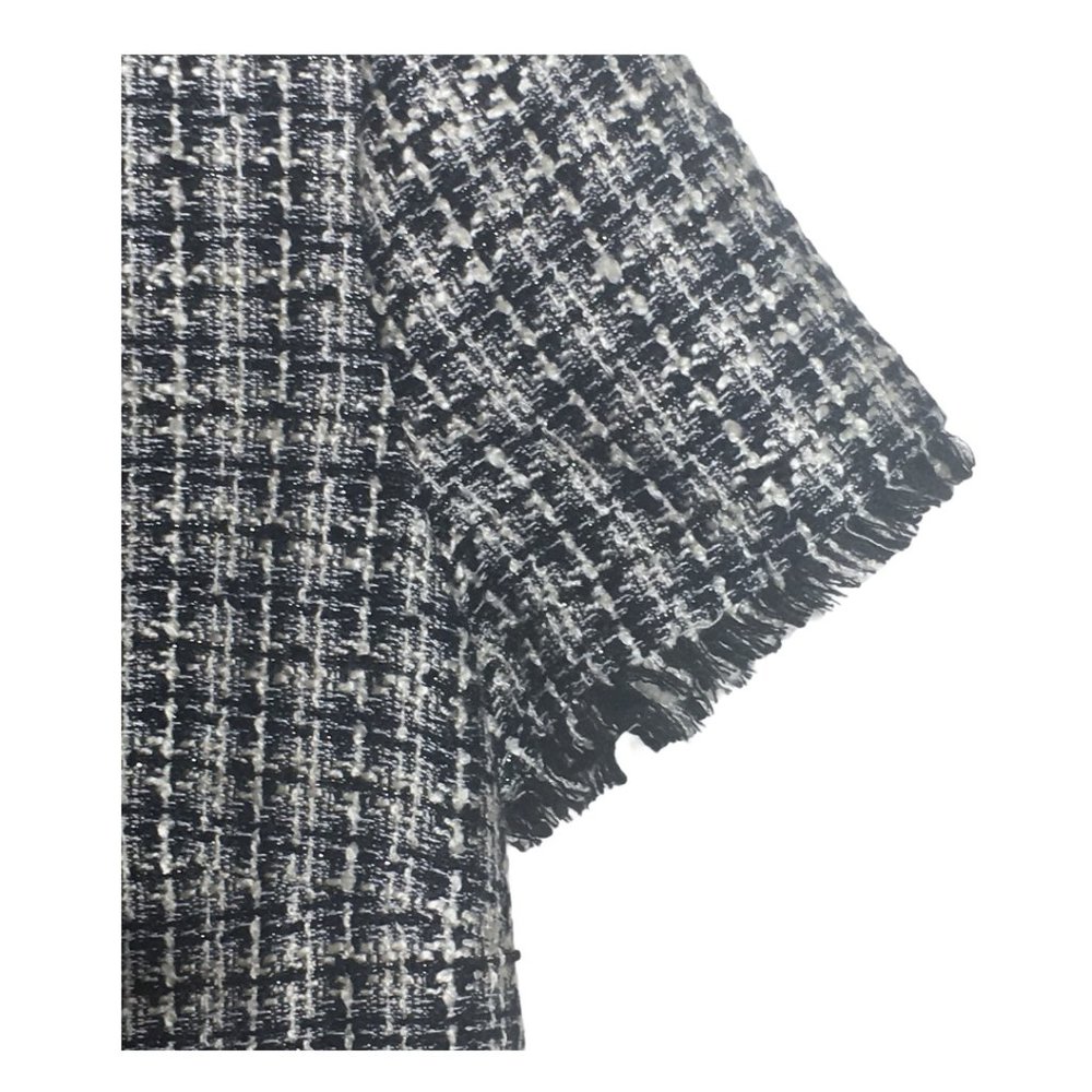 Talbot Black White Tweed Fringe Hem A Line Dress - Picture 6 of 13